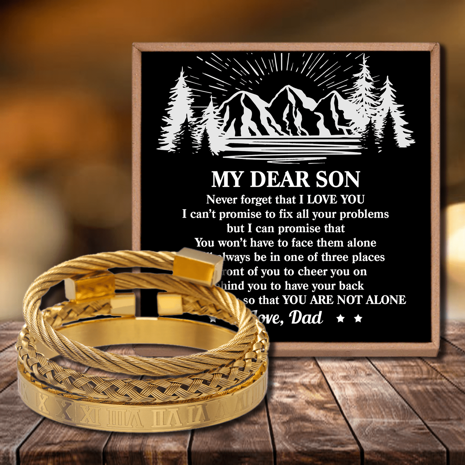 Bracelets Dad To Son - You Are Not Alone Roman Numeral Bracelet Set Gold GiveMe-Gifts