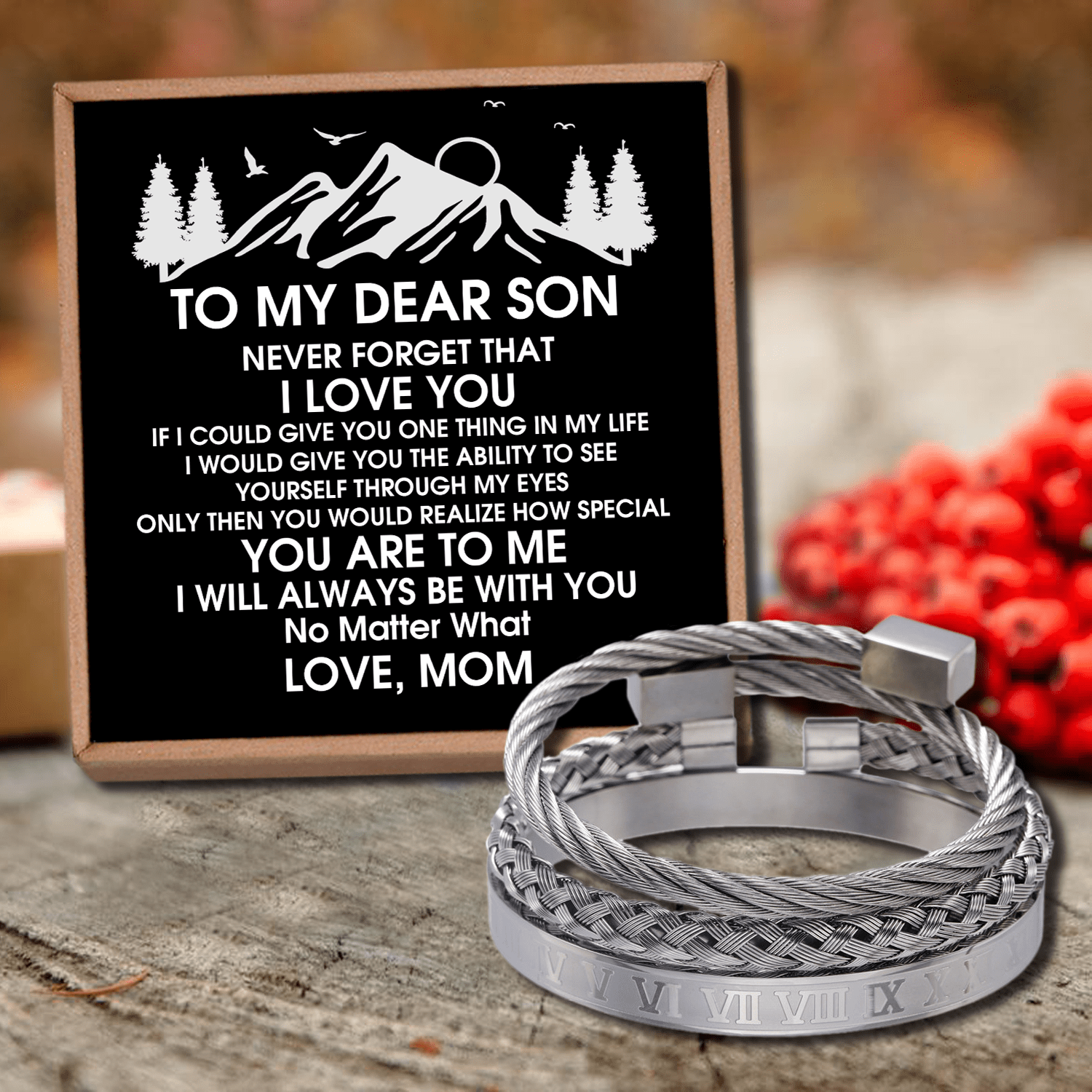 Bracelets Mom To Son - Always Be With You Roman Numeral Bangle Weave Bracelets Set GiveMe-Gifts