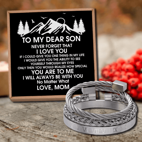 Bracelets Mom To Son - Always Be With You Roman Numeral Bangle Weave Bracelets Set GiveMe-Gifts