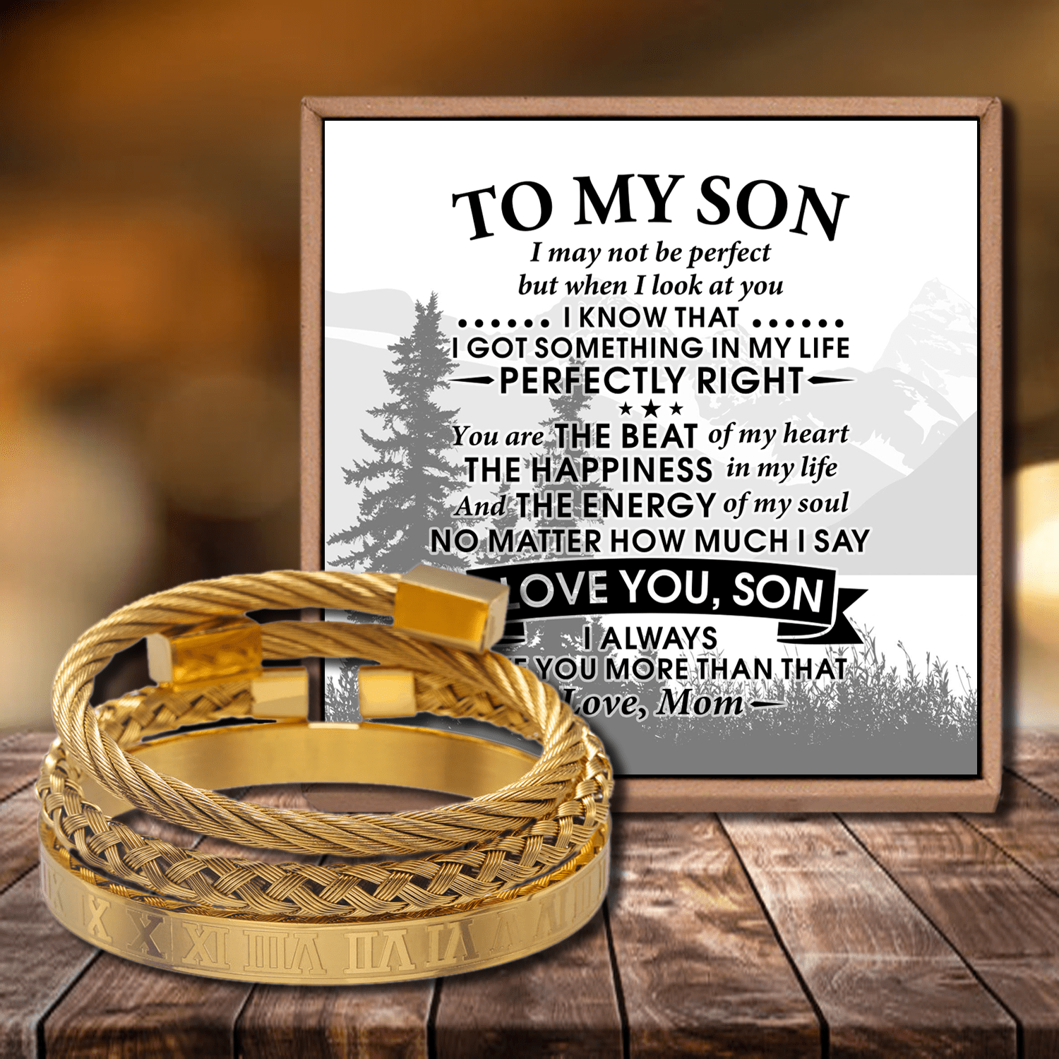 Bracelets Mom To Son - I Love You Roman Numeral Bangle Weave Bracelets Set Gold GiveMe-Gifts