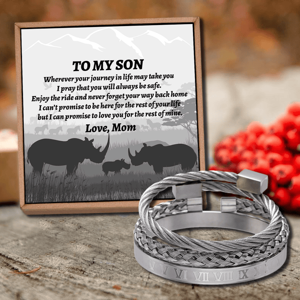 Bracelets Mom To Son - I Promise To Love You Roman Numeral Bangle Weave Bracelets Set GiveMe-Gifts