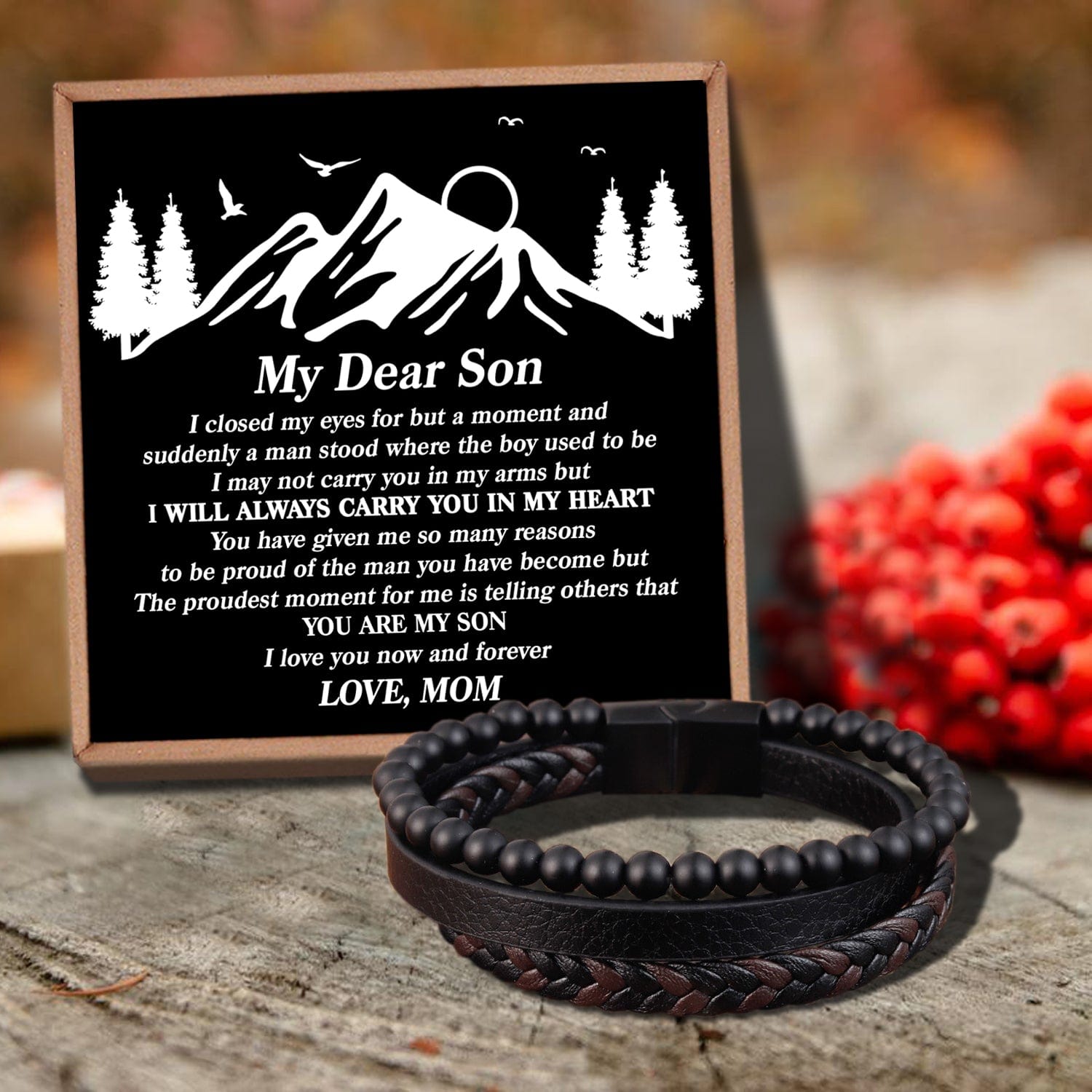 Bracelets For Son Mom To Son - I Will Always Carry You Black Beaded Bracelets For Men GiveMe-Gifts