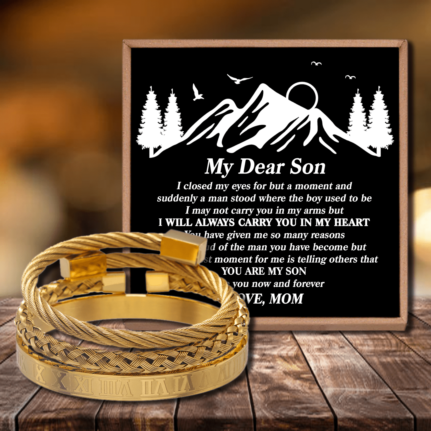 Bracelets Mom To Son - I Will Always Carry You Roman Numeral Bracelet Set Gold GiveMe-Gifts