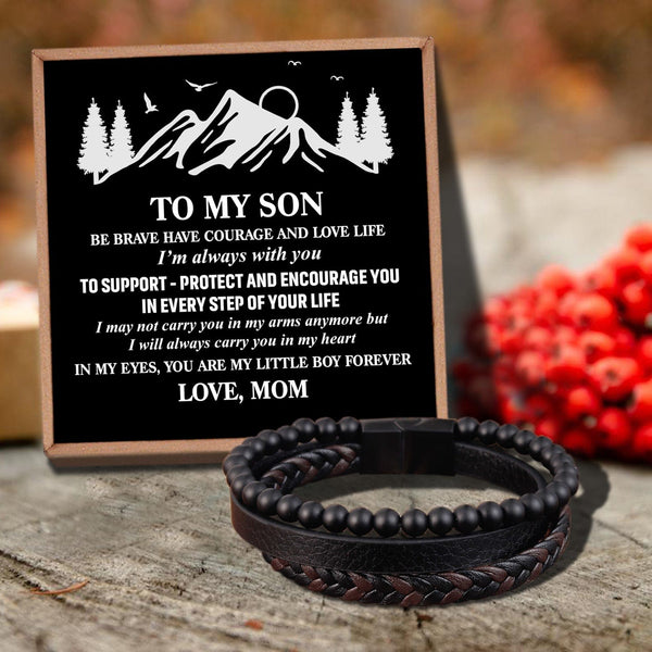 Bracelets For Son Mom To Son - My Little Boy Forever Black Beaded Bracelets For Men GiveMe-Gifts