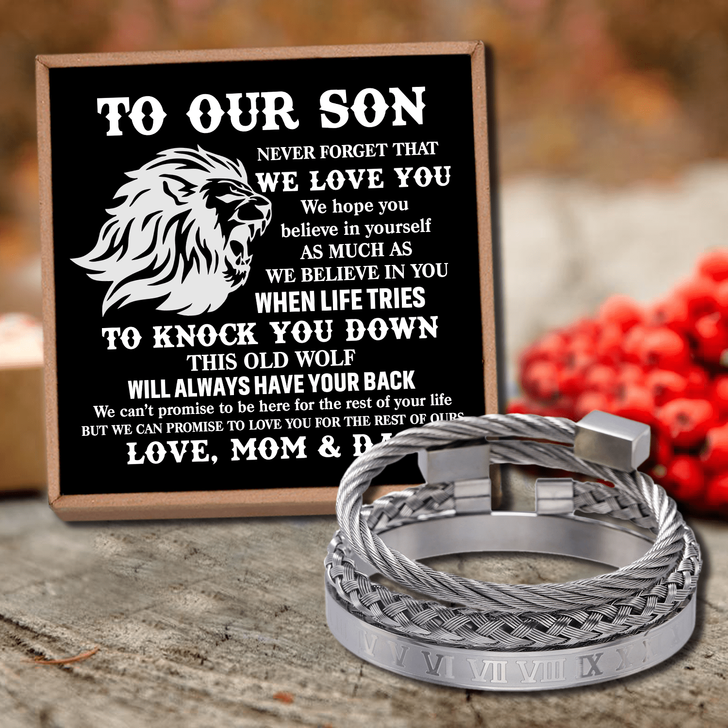 Bracelets To Our Son - Always Have Your Back Roman Numeral Bangle Weave Bracelets Set GiveMe-Gifts