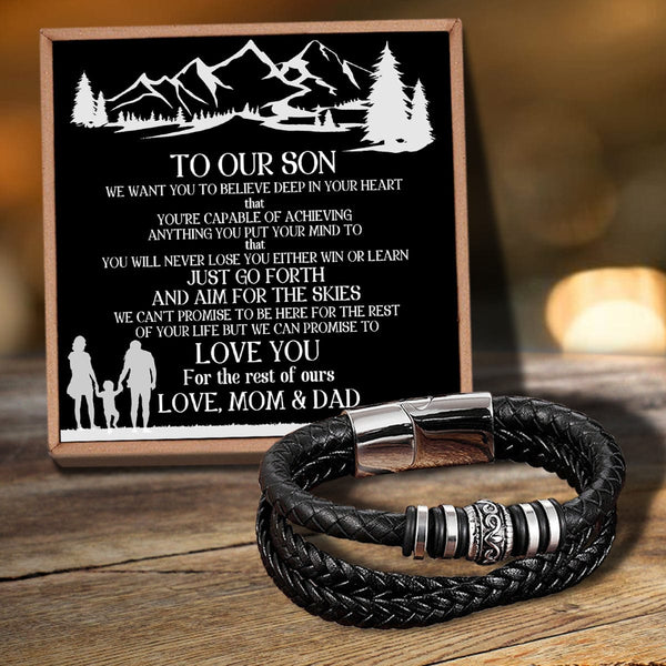 Bracelets For Son To Our Son - Believe Deep In Your Heart Braided Leather Bracelet Silver GiveMe-Gifts