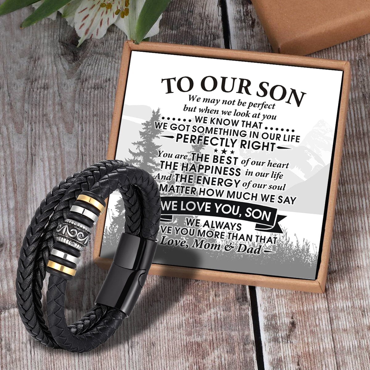 Bracelets For Son To Our Son - We Love You Braided Leather Bracelet Black GiveMe-Gifts