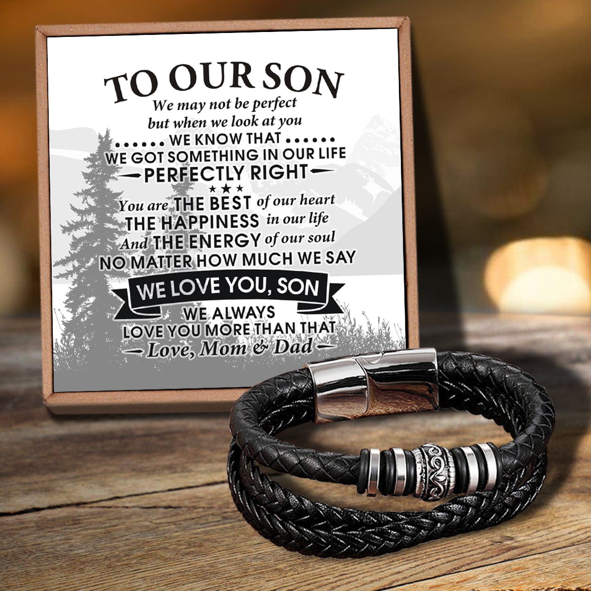 Bracelets For Son To Our Son - We Love You Braided Leather Bracelet Silver GiveMe-Gifts