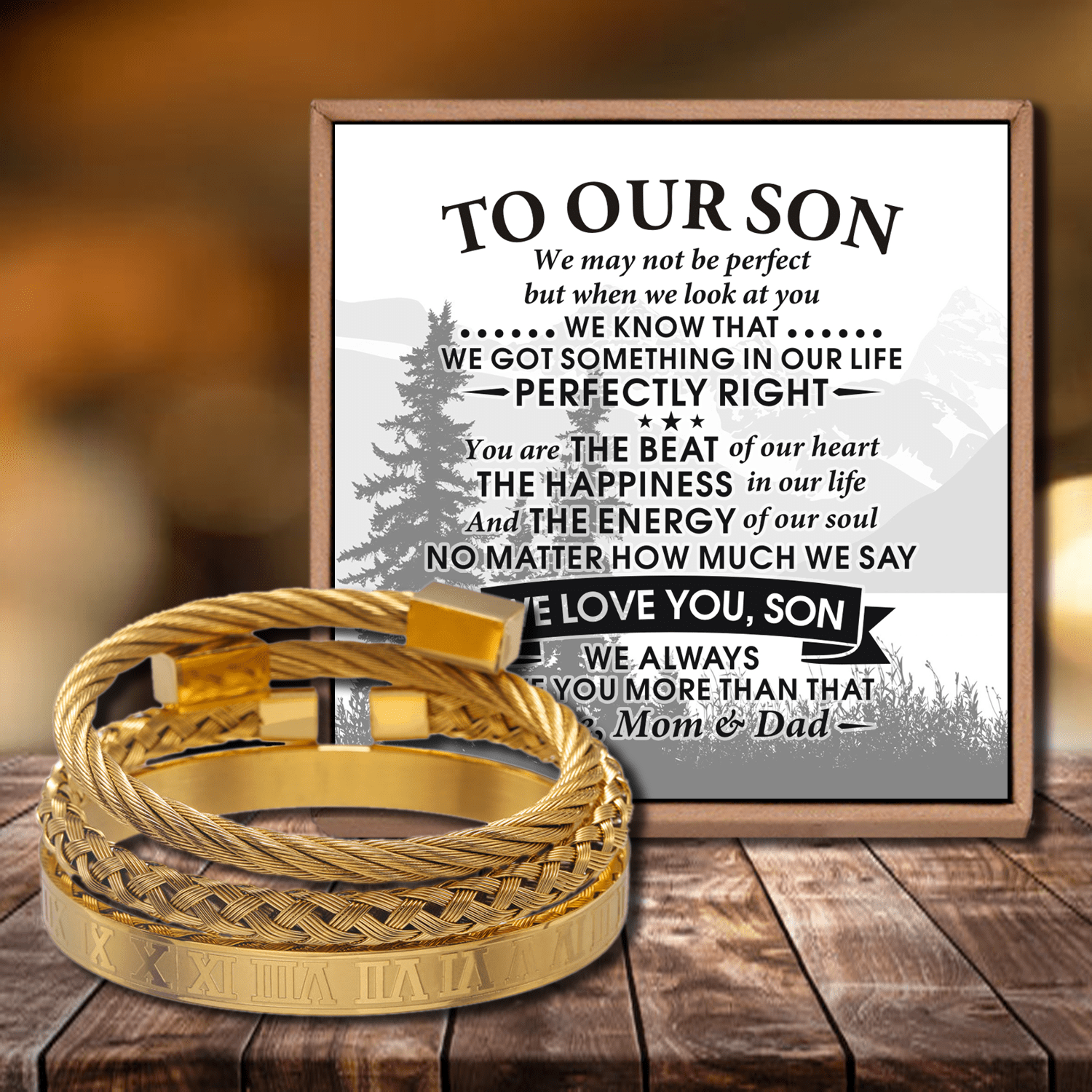 Bracelets To Our Son - We Love You Roman Numeral Bangle Weave Bracelets Set Gold GiveMe-Gifts