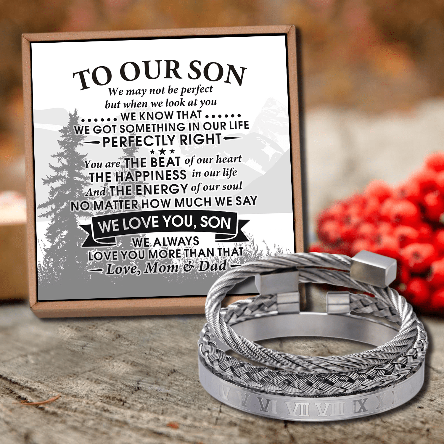 Bracelets To Our Son - I Love You Roman Numeral Bangle Weave Bracelets Set GiveMe-Gifts
