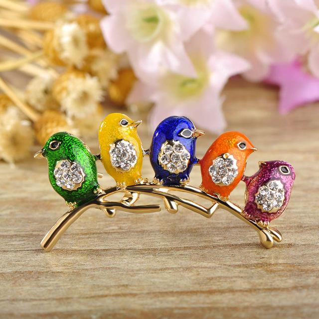 Brooches Colorful Five Birds Jewelry Rhinestones Enamel Brooch Colorful 1 GiveMe-Gifts