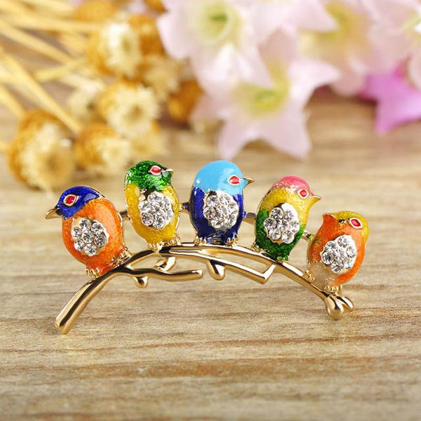 Brooches Colorful Five Birds Jewelry Rhinestones Enamel Brooch Colorful 2 GiveMe-Gifts