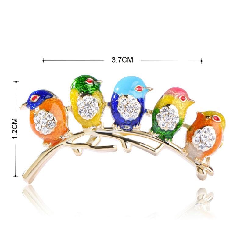 Brooches Colorful Five Birds Jewelry Rhinestones Enamel Brooch GiveMe-Gifts