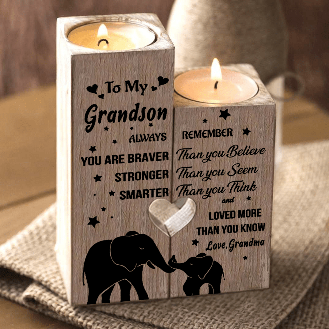 Candle Holders Grandma To Grandson - You Are Loved More Than You Know Wooden Candle Holders GiveMe-Gifts