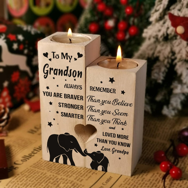 Candle Holders Grandpa To Grandson - You Are Loved More Than You Know Wooden Candle Holders GiveMe-Gifts