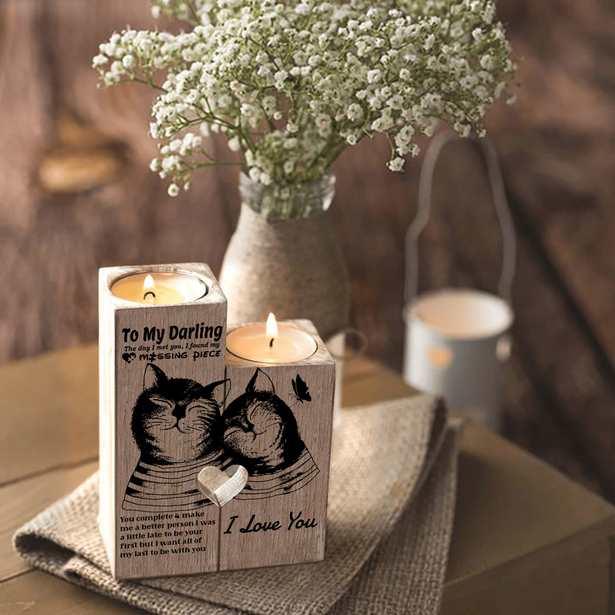 Candle Holders To My Darling - I Love You Wooden Candle Holders GiveMe-Gifts