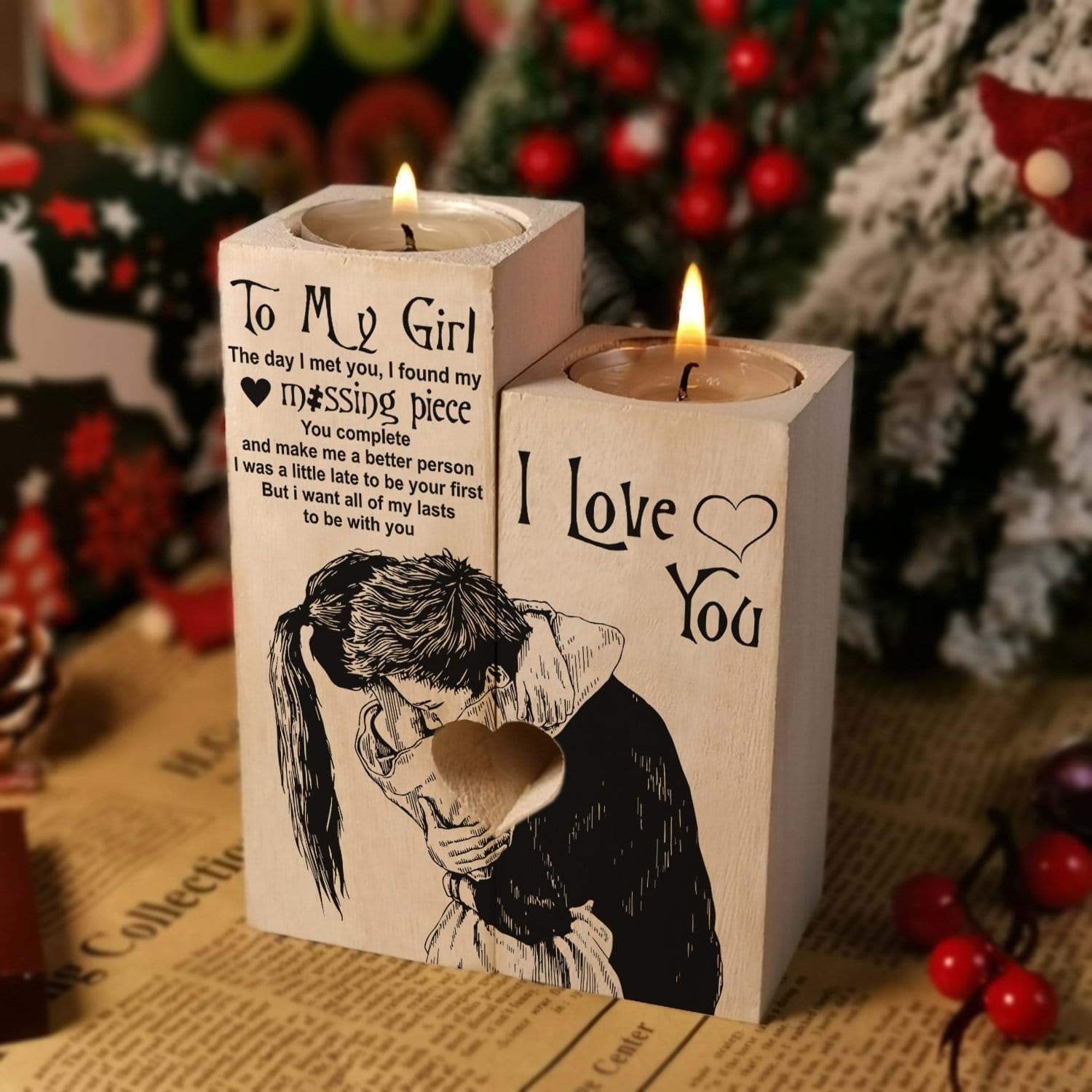 Candle Holders To My Girl - I Love You Wooden Candle Holders GiveMe-Gifts
