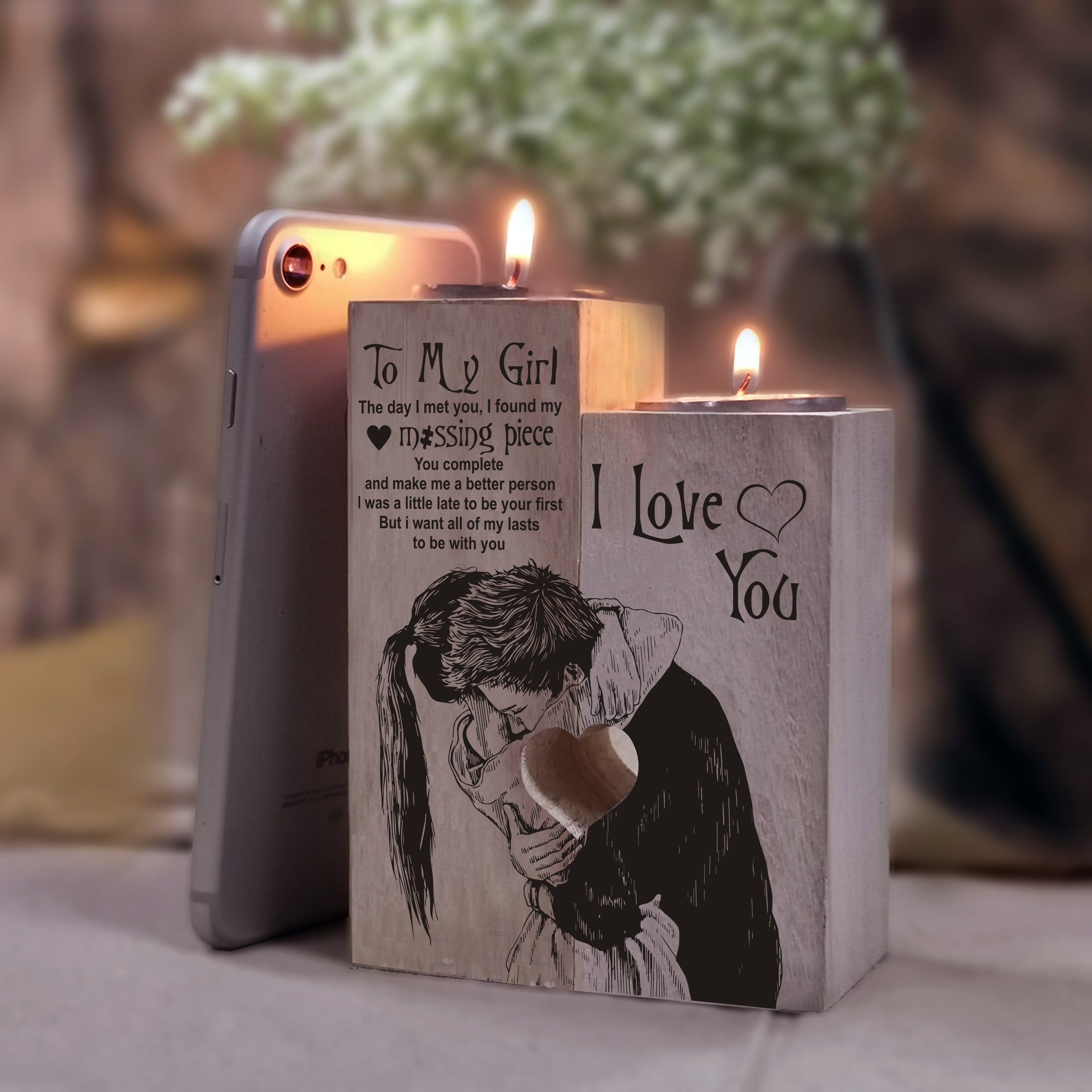 Candle Holders To My Girl - I Love You Wooden Candle Holders GiveMe-Gifts