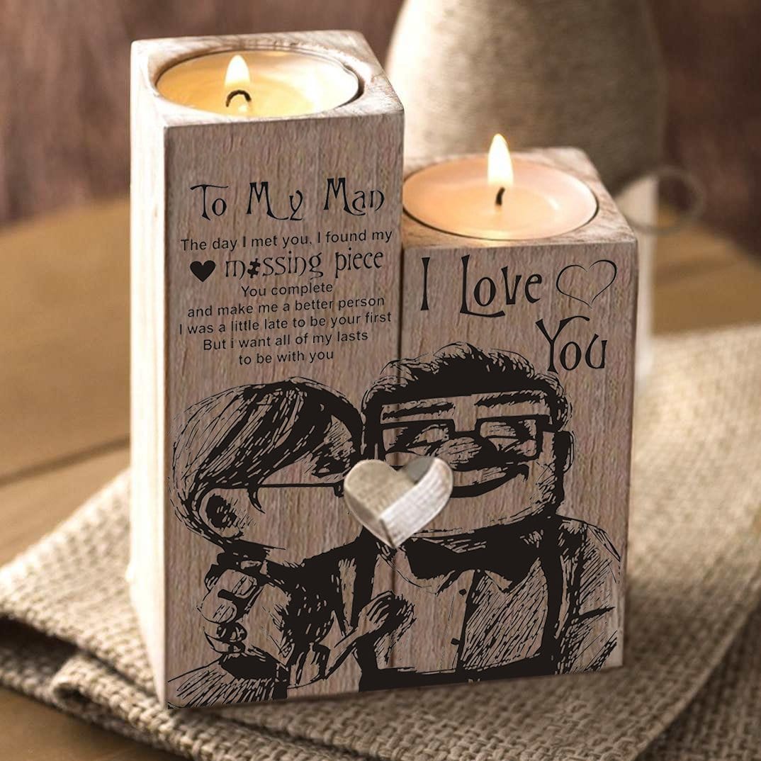Candle Holders To My Man - I Found My Missing Piece Wooden Candle Holders GiveMe-Gifts