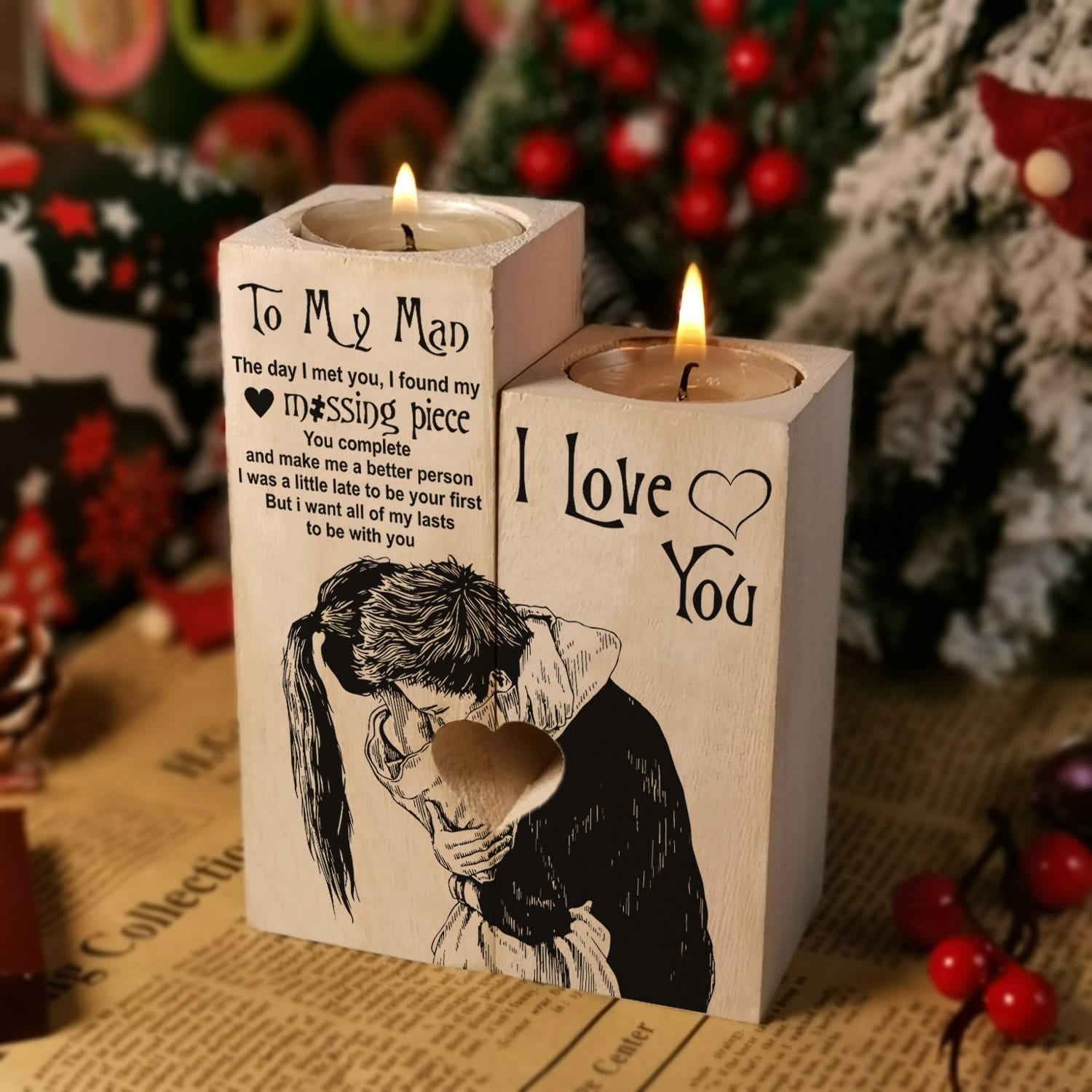 Candle Holders To My Man - I Love You Wooden Candle Holders GiveMe-Gifts