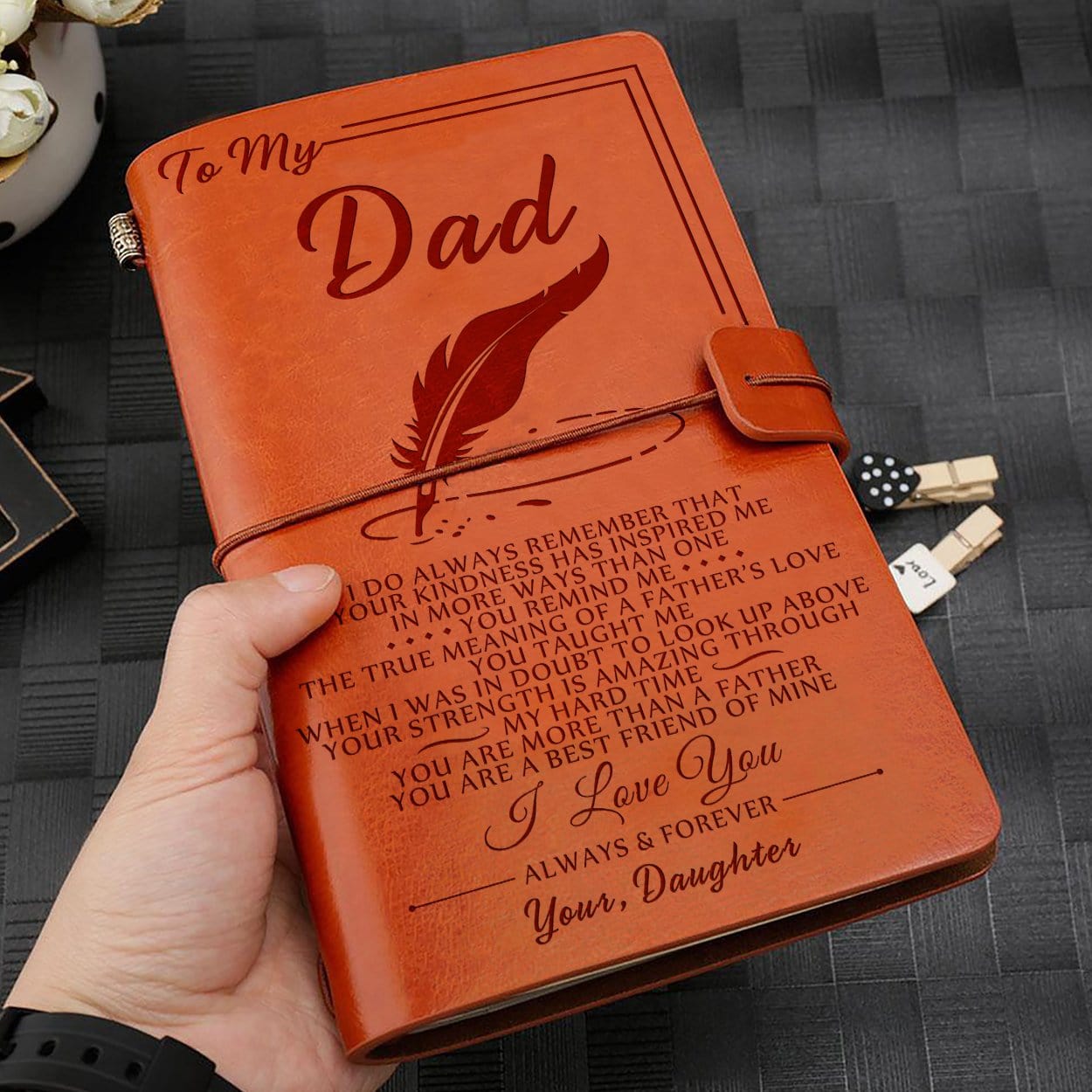 Diary Daughter To Dad - I Love You Always And Forever Personalized Leather Journal GiveMe-Gifts