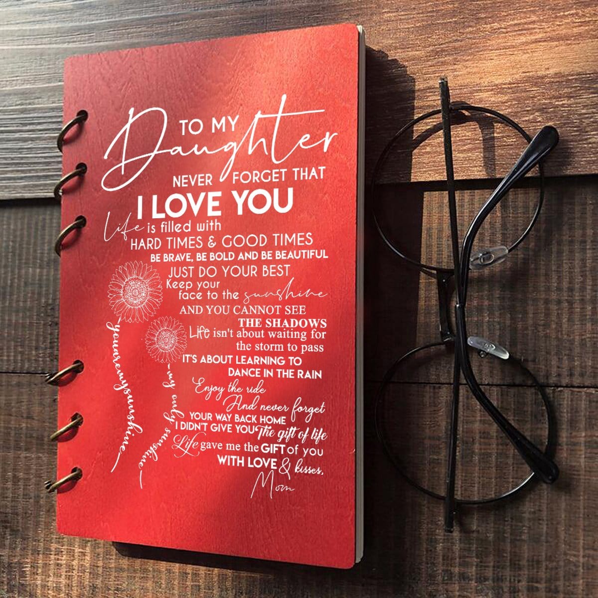 Diary Mom To Daughter - I Love You Wood Journal Notebook GiveMe-Gifts