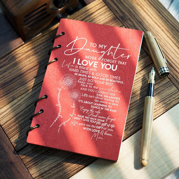 Diary Mom To Daughter - I Love You Wood Journal Notebook GiveMe-Gifts