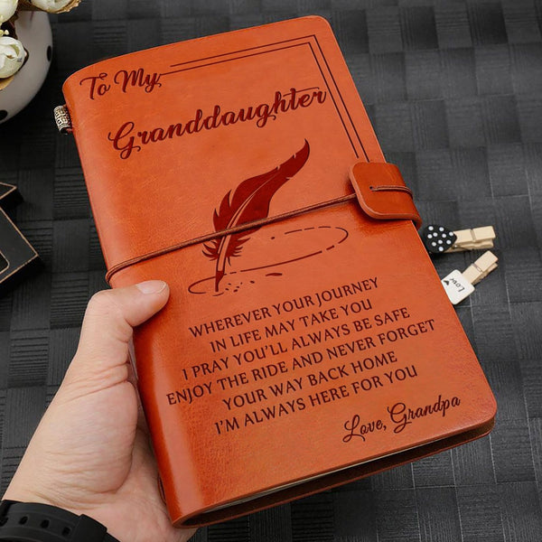 Diary Grandpa To Granddaughter - I Am Always Here For You Personalized Leather Journal GiveMe-Gifts