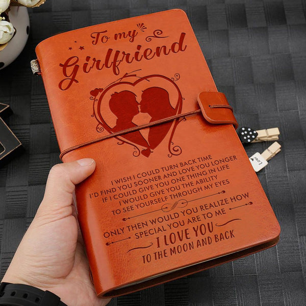Diary To My Girlfriend - I Love You To The Moon And Back Personalized Leather Journal GiveMe-Gifts