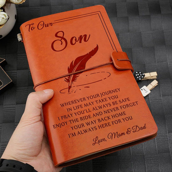 Diary To Our Son - We Are Always Here For You Personalized Leather Journal GiveMe-Gifts