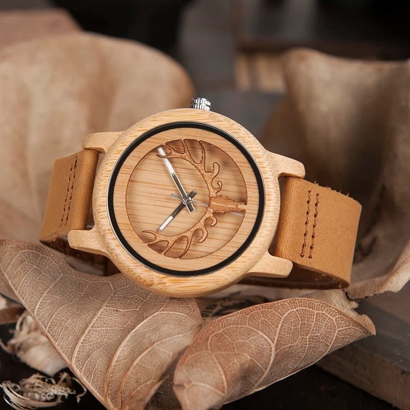 Engraved Wood Watches Antlers Deer Head Wood Watch GiveMe-Gifts