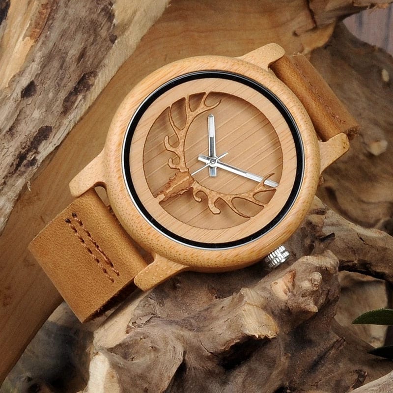 Engraved Wood Watches Antlers Deer Head Wood Watch GiveMe-Gifts