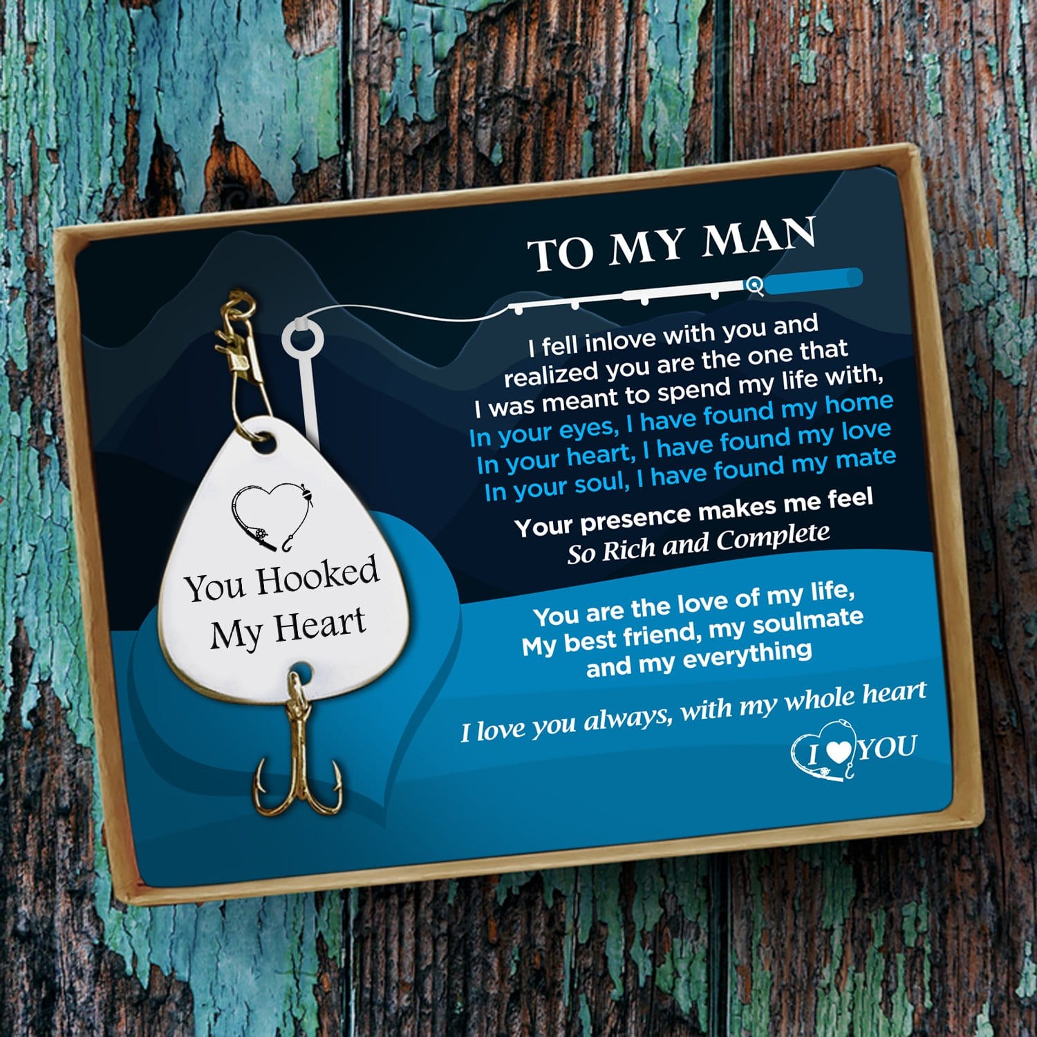 Fishing Hook To My Man - You Hooked My Heart I Love You Engraved Fishing Lure GiveMe-Gifts