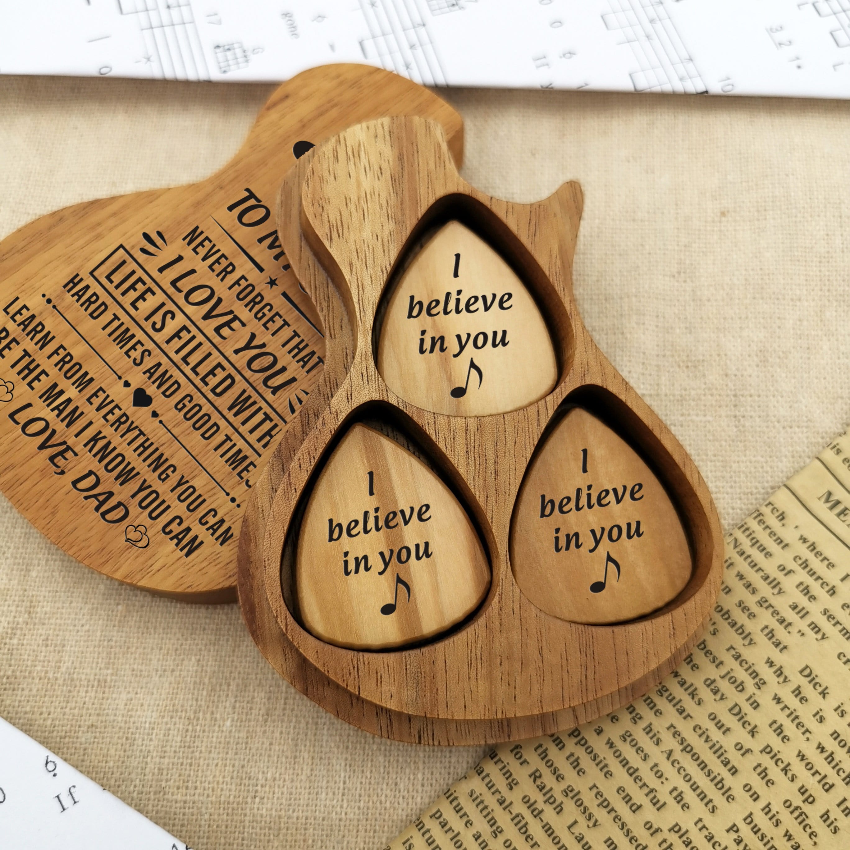 Guitar Picks Dad To Son - I Love You Wood Guitar Picks With Case GiveMe-Gifts