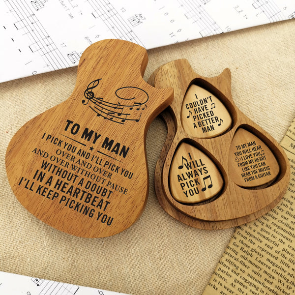 Guitar Picks To My Man - I Pick You Wood Guitar Picks With Case GiveMe-Gifts