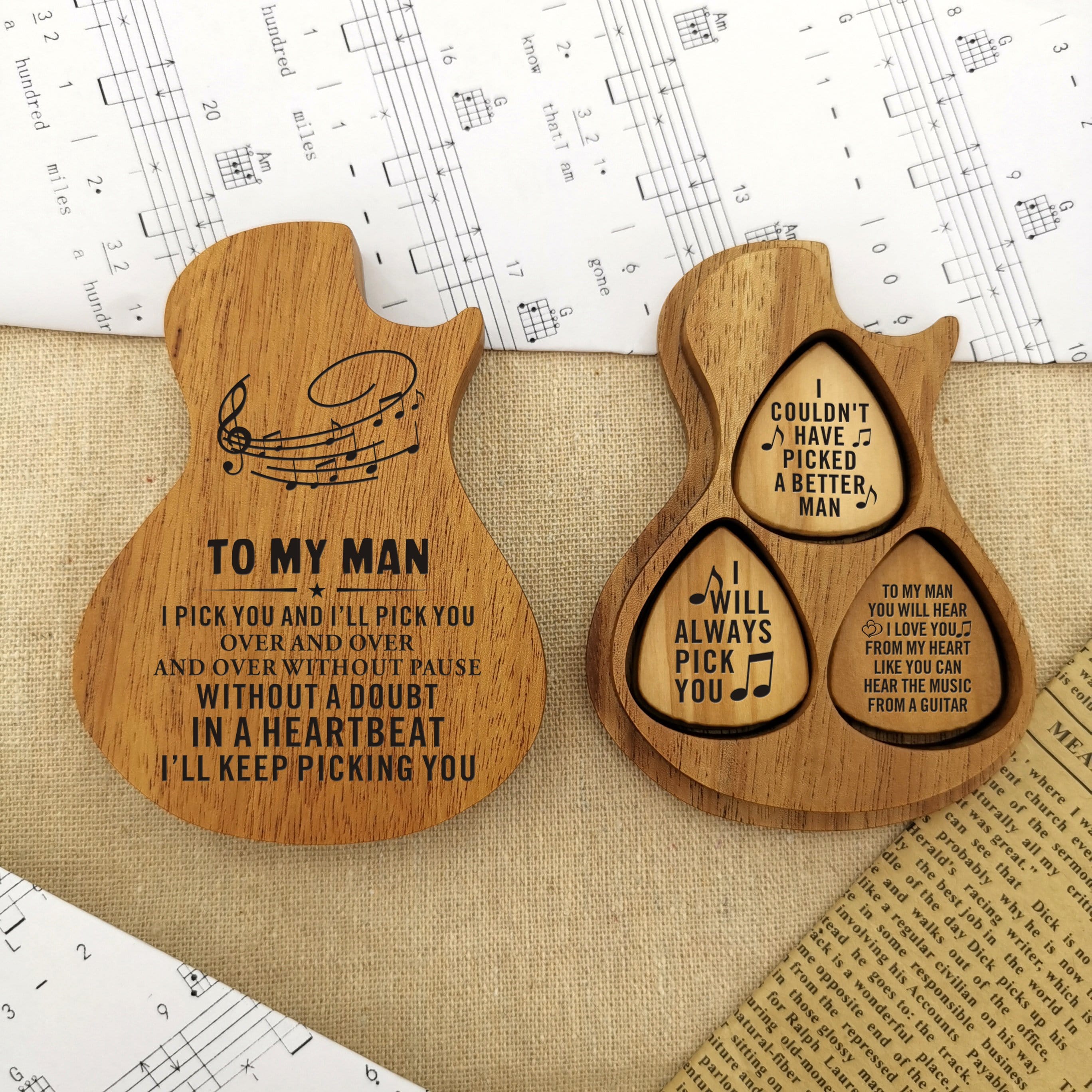 Guitar Picks To My Man - I Pick You Wood Guitar Picks With Case GiveMe-Gifts