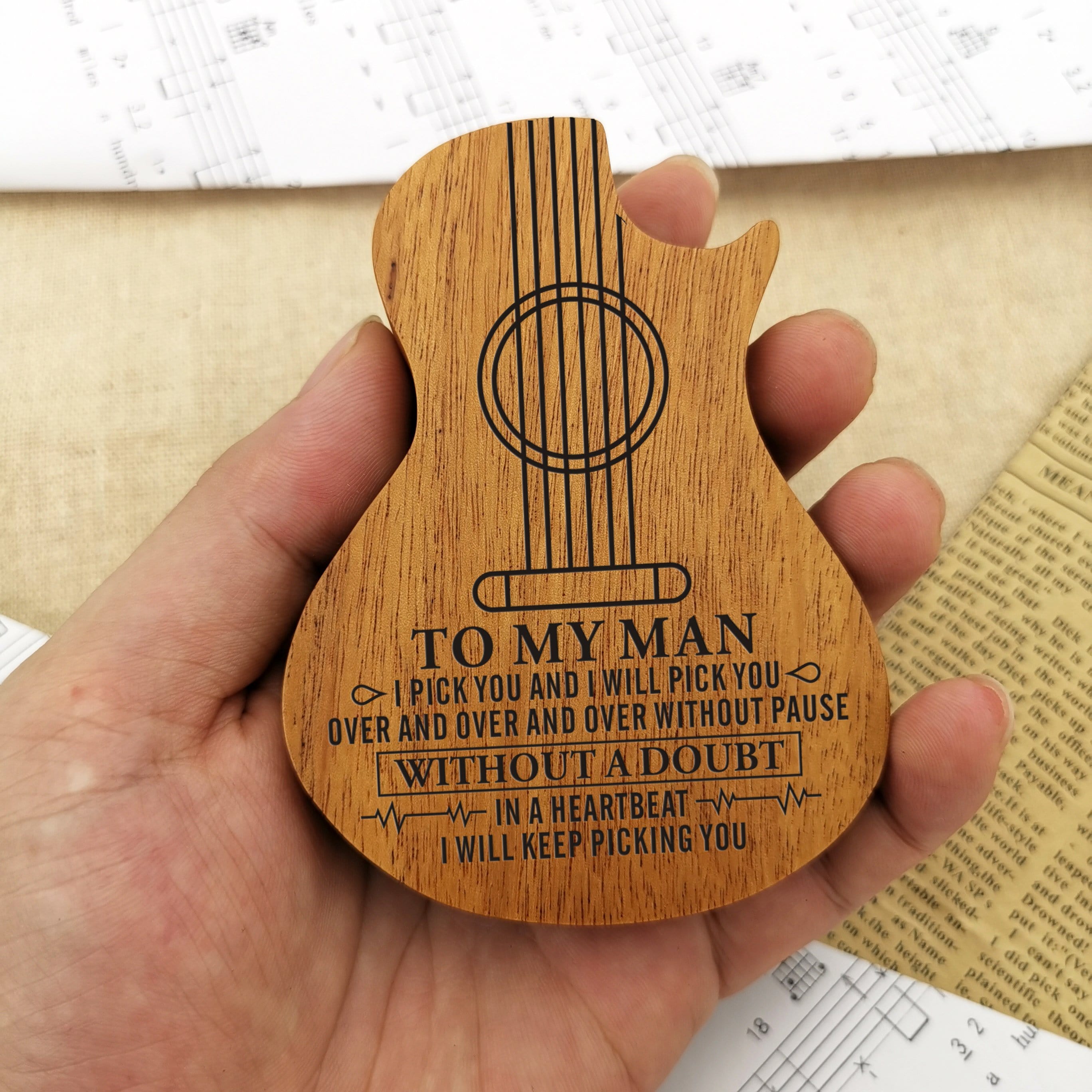 Guitar Picks To My Man - I Will Keep Picking You Wood Guitar Picks With Case GiveMe-Gifts