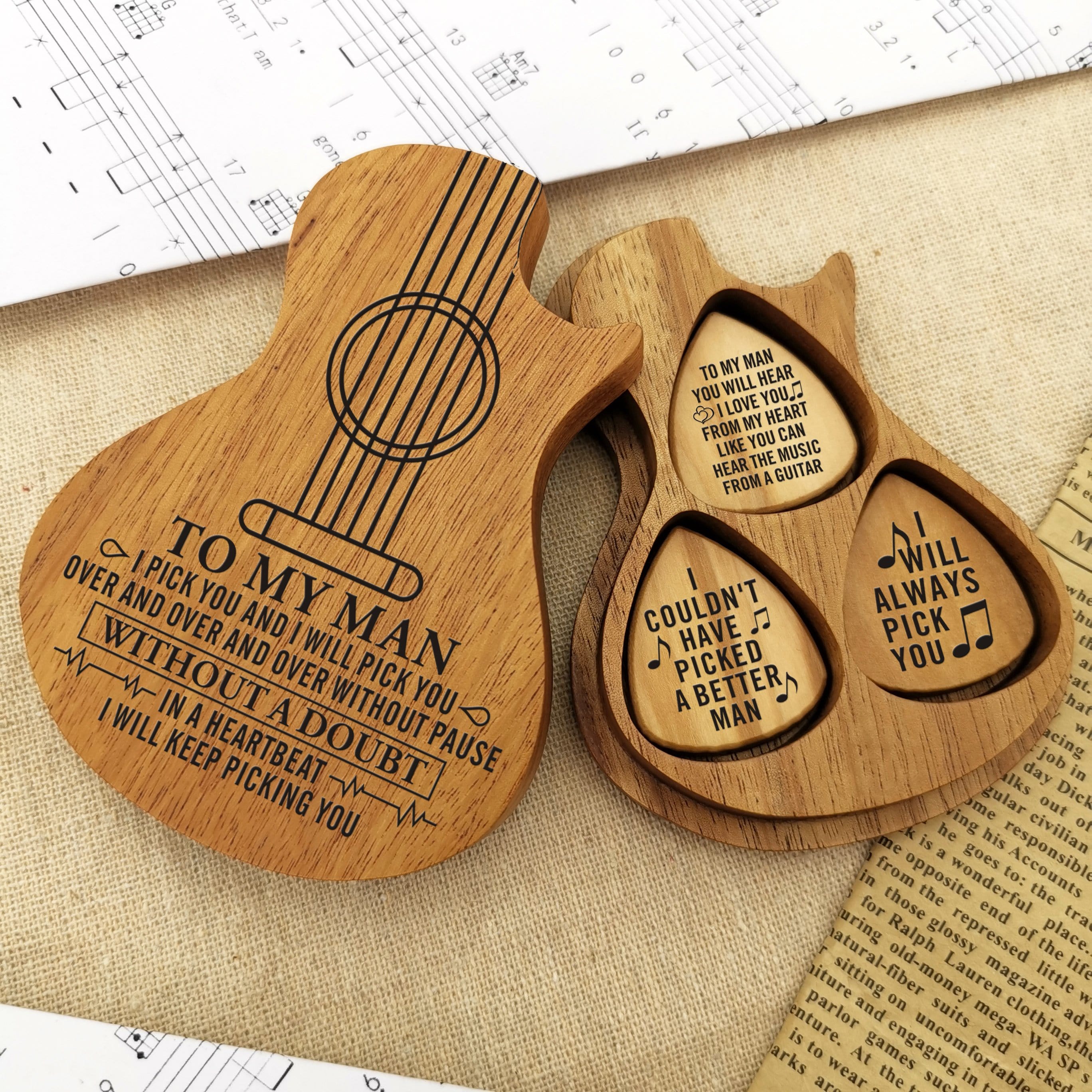Guitar Picks To My Man - I Will Keep Picking You Wood Guitar Picks With Case GiveMe-Gifts