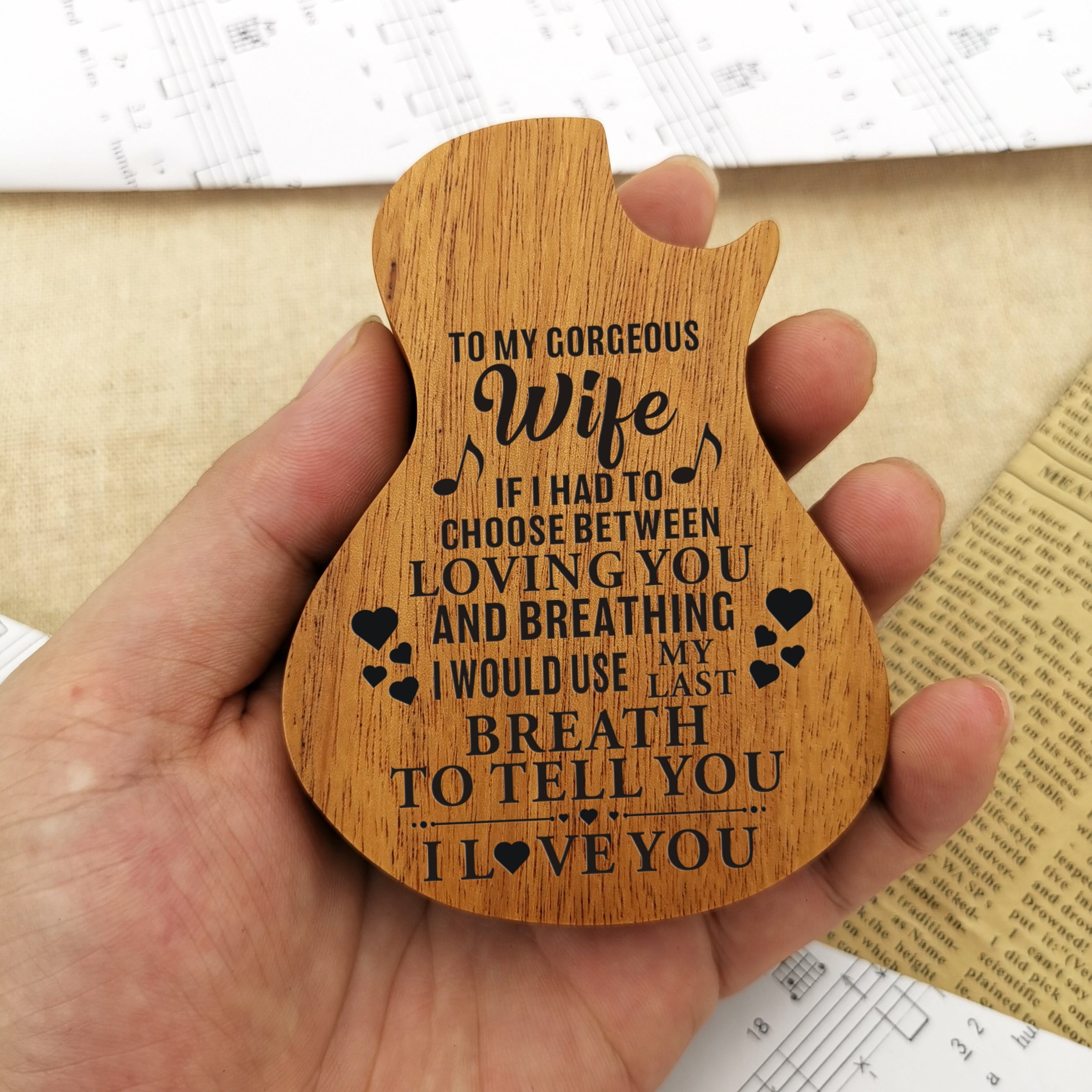 Guitar Picks To My Wife - I Love You Wood Guitar Picks With Case GiveMe-Gifts