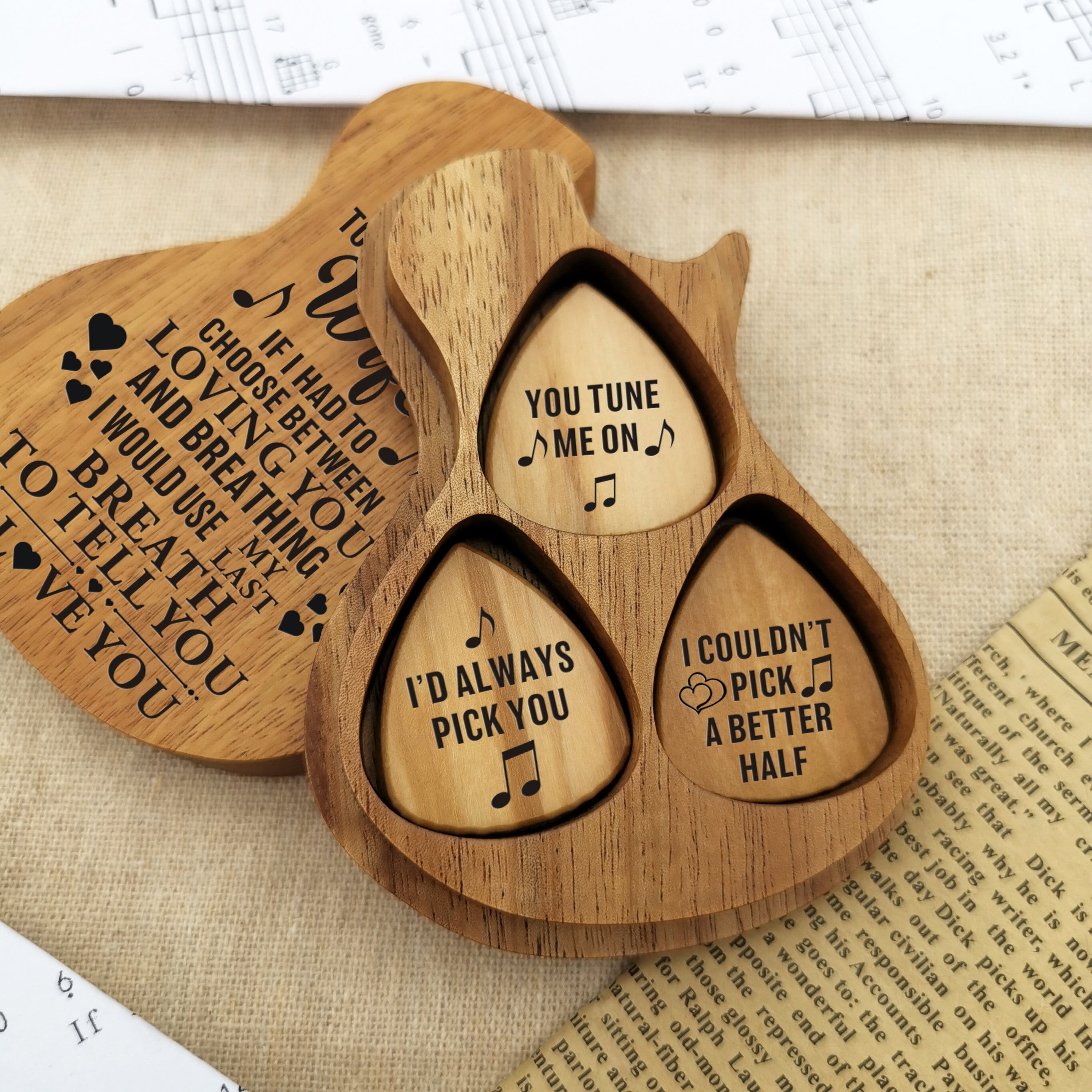 Guitar Picks To My Wife - I Love You Wood Guitar Picks With Case GiveMe-Gifts