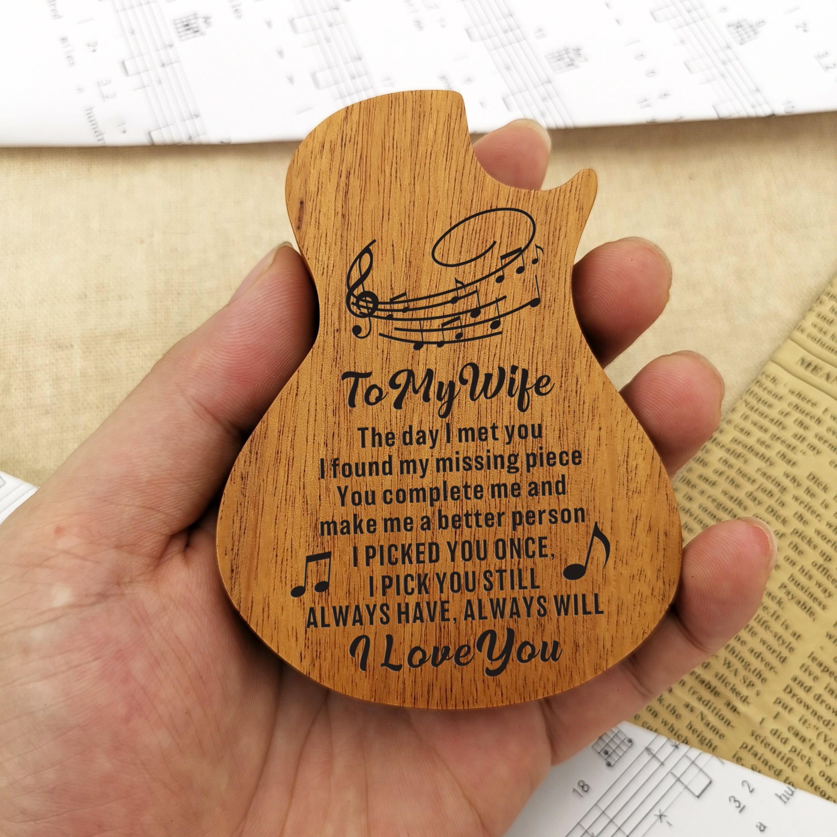 Guitar Picks To My Wife - I Pick You I Love You Wood Guitar Picks With Case GiveMe-Gifts