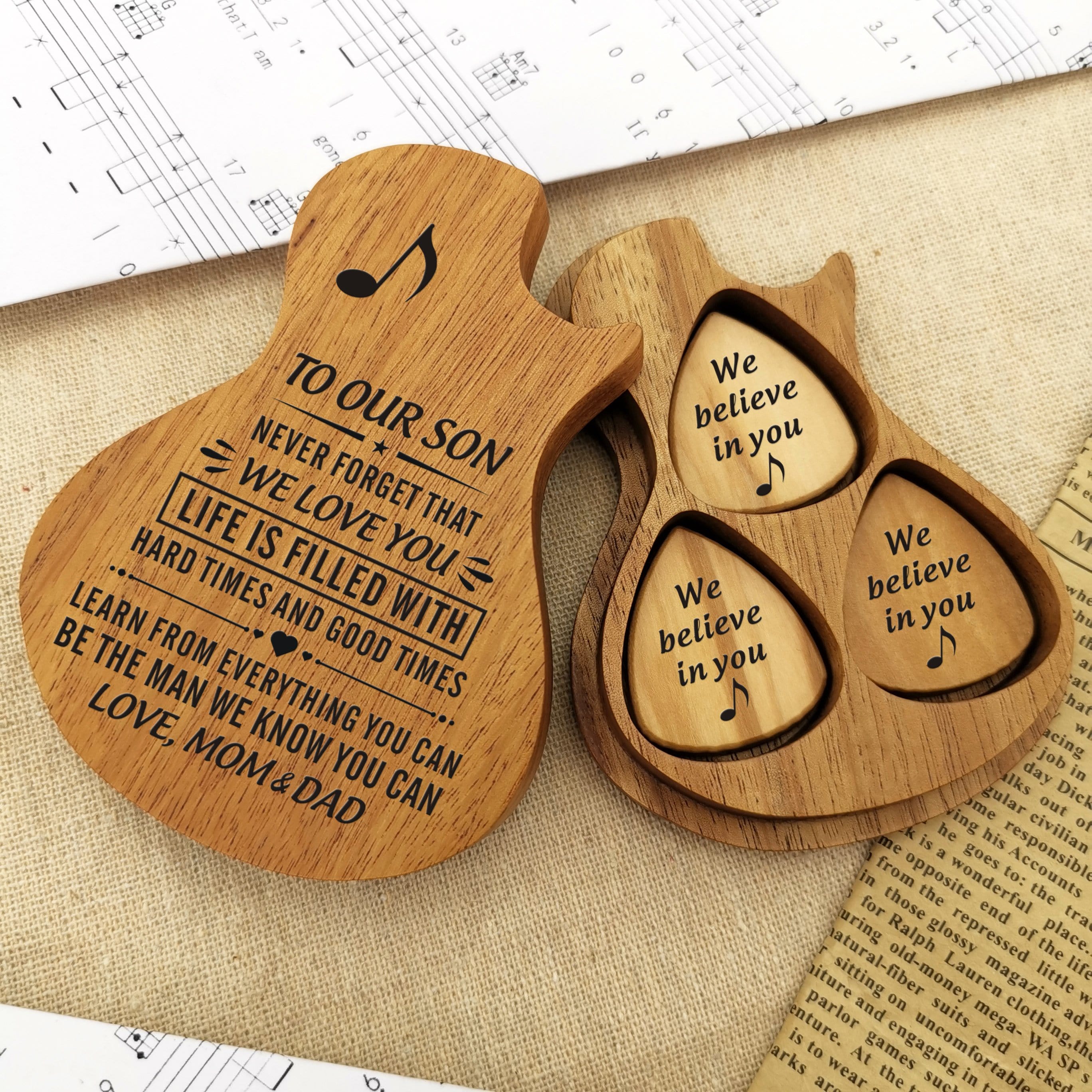 Guitar Picks To Our Son - I Love You Wood Guitar Picks With Case GiveMe-Gifts