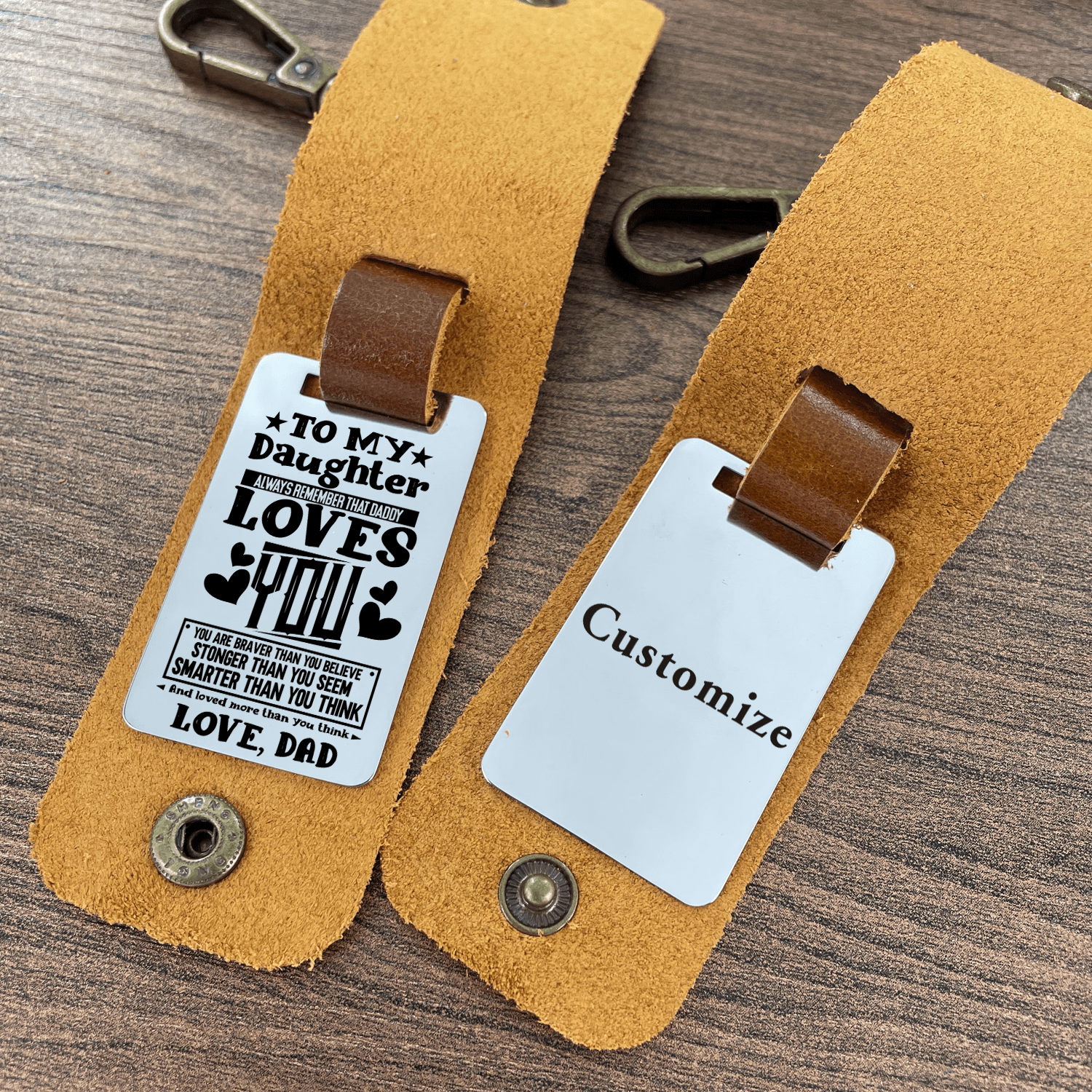 Keychains Dad To Daughter - Daddy Loves You Leather Customized Keychain GiveMe-Gifts