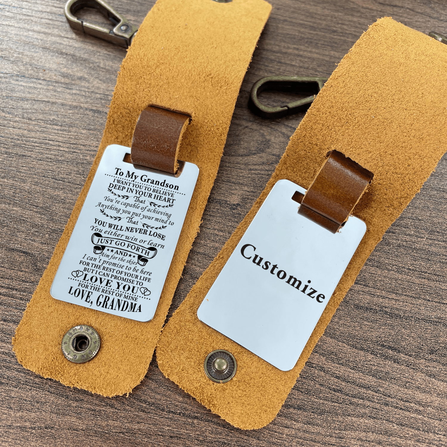 Keychains Grandma To Grandson - You Will Never Lose Leather Customized Keychain GiveMe-Gifts