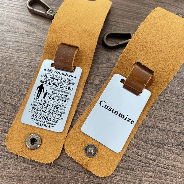 Keychains Grandpa To Grandson - Love And Proud Leather Customized Keychain GiveMe-Gifts
