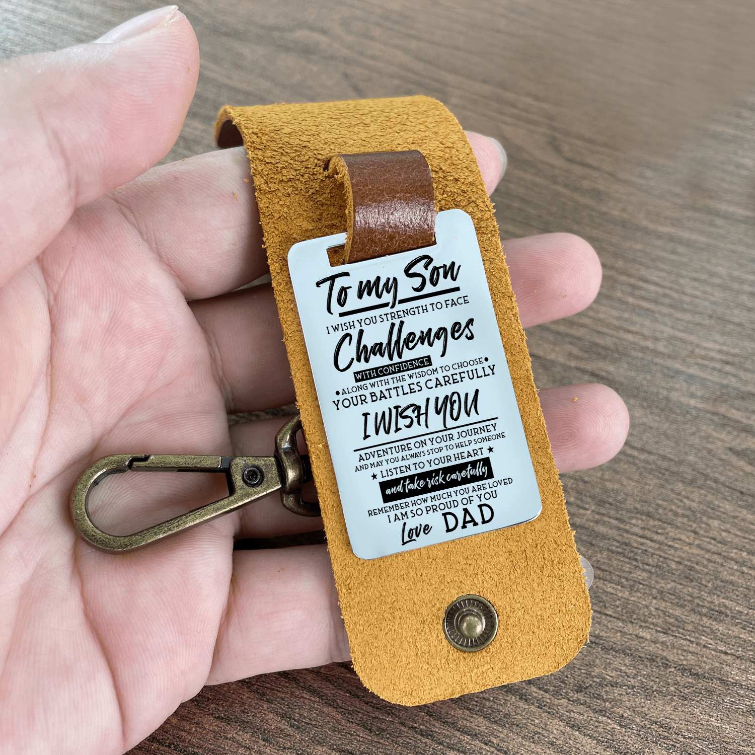 Keychains Dad To Son - Challenges With Confidence Leather Customized Keychain GiveMe-Gifts