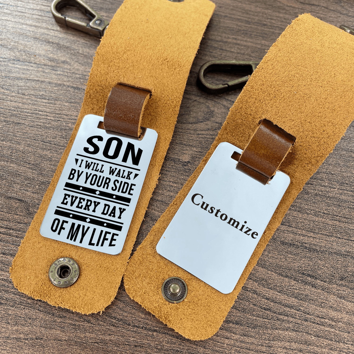 Keychains To My Son - I Will Walk By Your Side Leather Customized Keychain GiveMe-Gifts