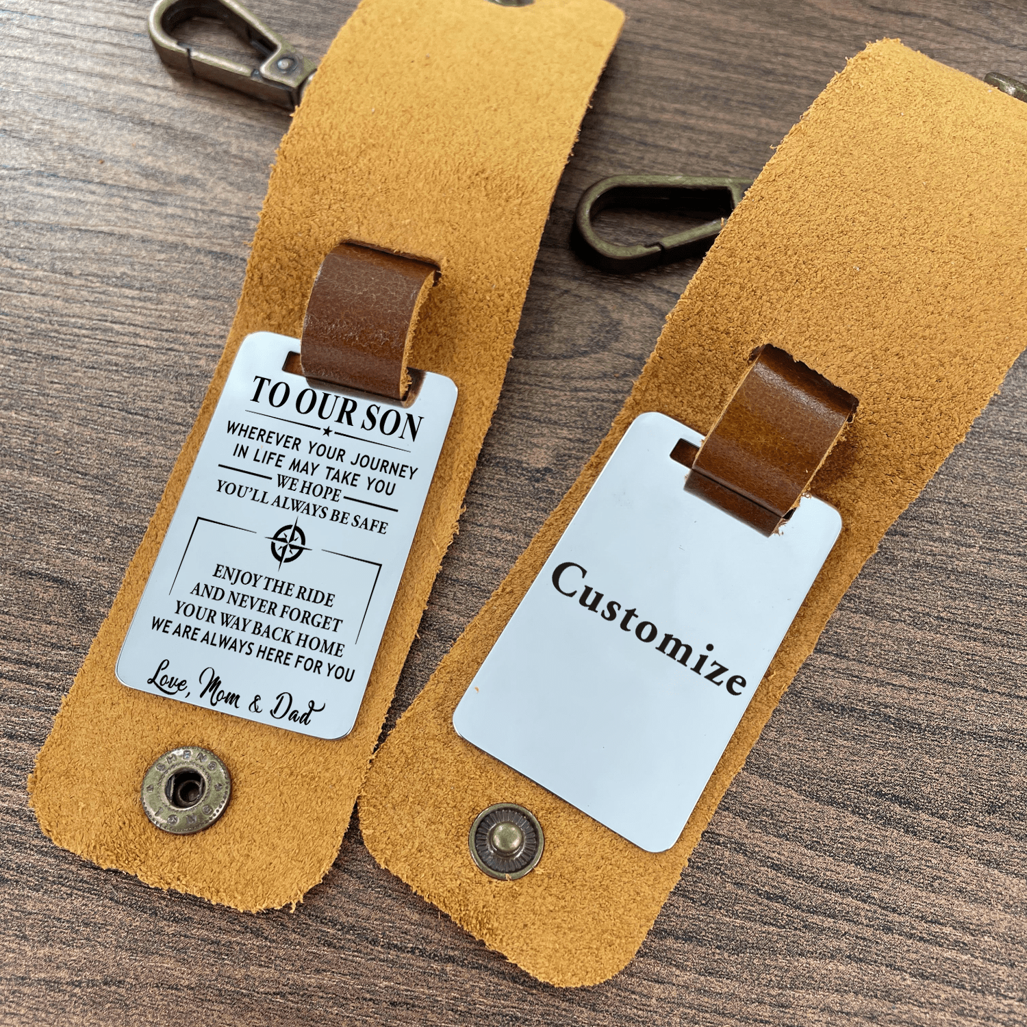 Keychains To Our Son - We Are Always Here For You Leather Customized Keychain GiveMe-Gifts