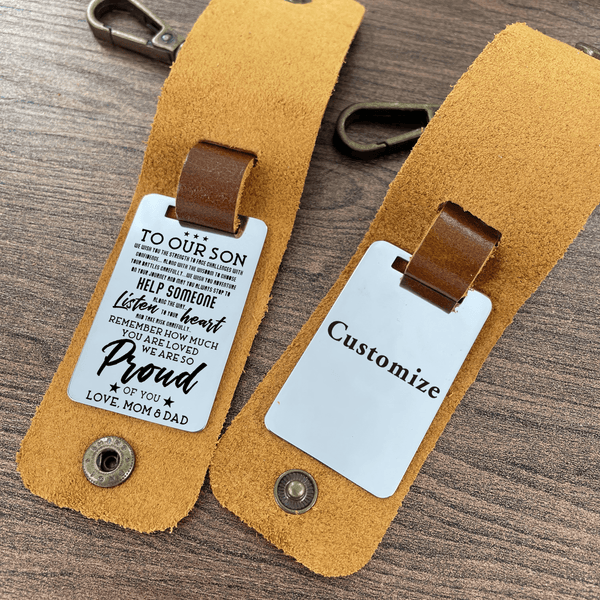 Keychains To Our Son - We Are So Proud Of You Leather Customized Keychain GiveMe-Gifts