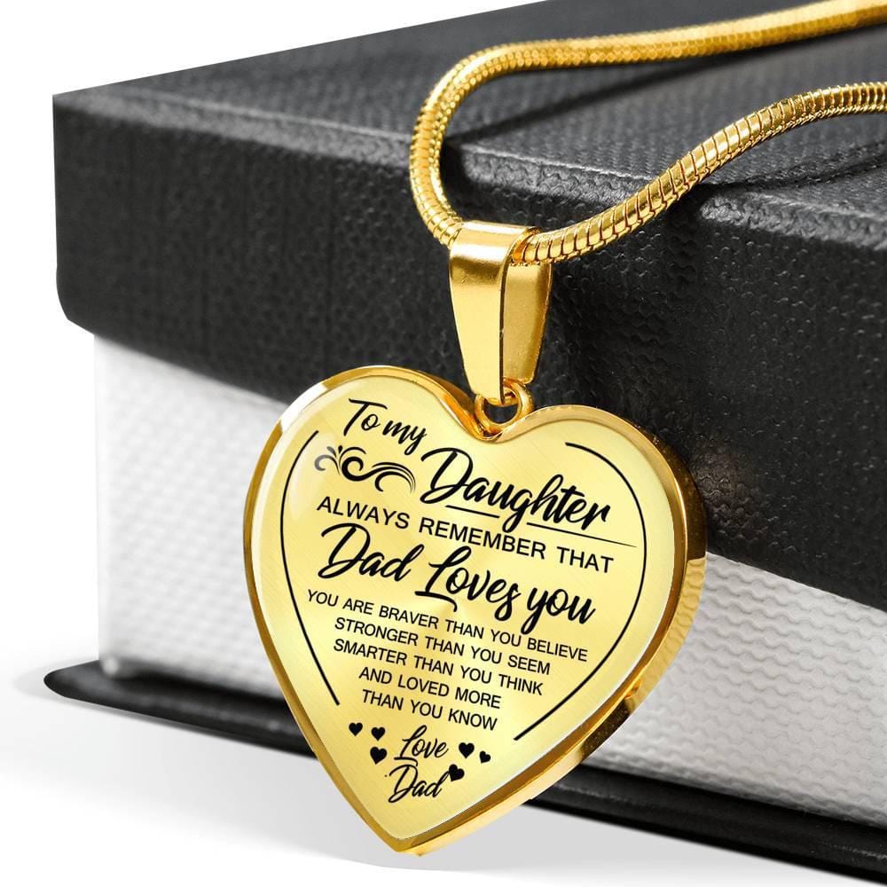 Necklaces Dad To Daughter - Dad Loves You Engraved Heart Necklace Gold GiveMe-Gifts